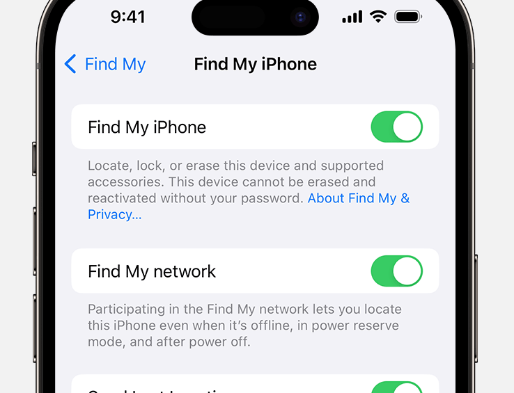 Find My in iPhone Settings