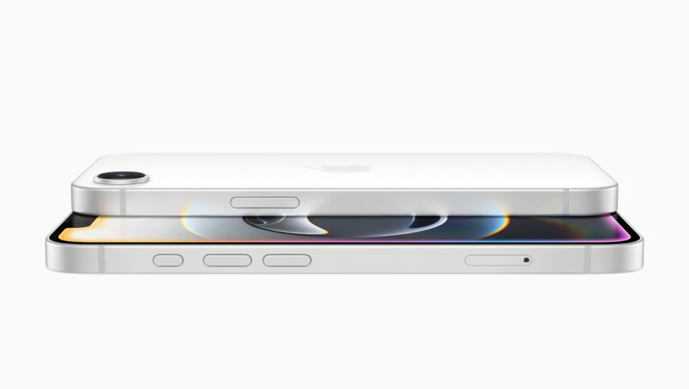 Side view of white Apple iPhone 16e