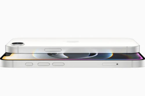 Side view of white Apple iPhone 16e